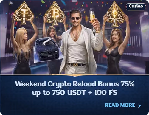Weekly Crypto Reload Bonus 75% up to 750 USDT + 100 Free Spins
